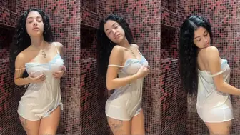 Malu Trevejo See Through Wet Dress Shower Video Leaked