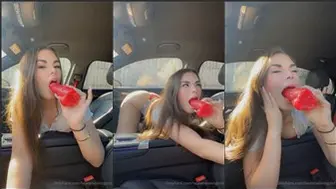 Lauren Alexis Deepthroats Red Dildo Inside Car Onlyfans Selfie Leaked