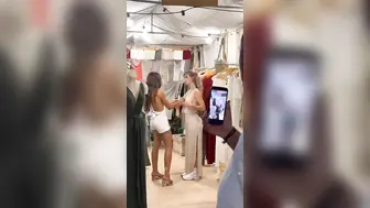 Silvia Ronco Trying on Dresses Wearing Lingerie In Public